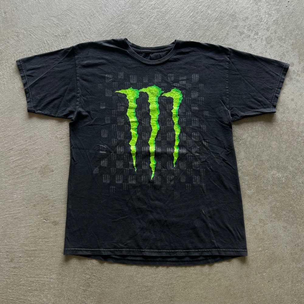 Vintage Y2K Monster Energy Shirt Size Large Black Cyber Grunge Distressed